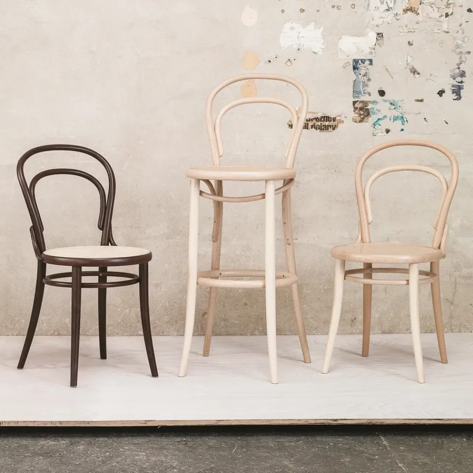 TON Chairs*no.14 chair, Beech clear lacquer-New veneer seat Beige