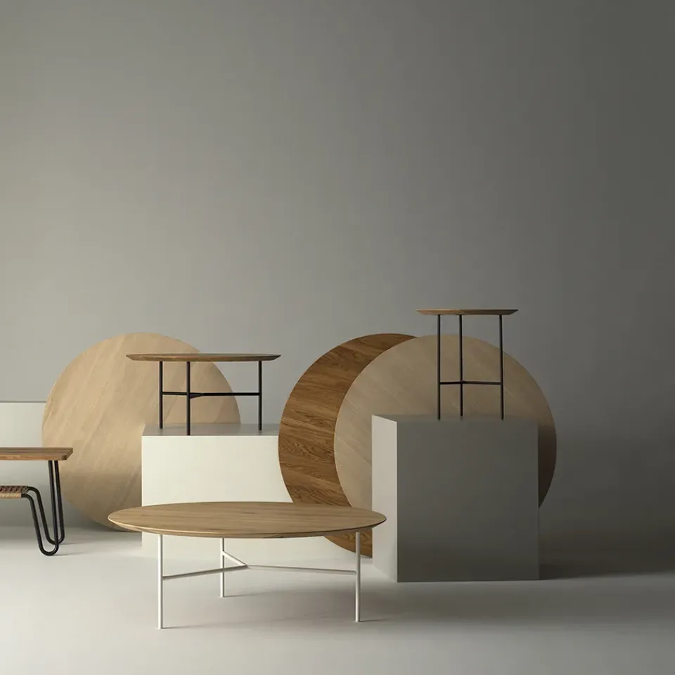 Mavis Side Tables*Tribeca side table, oak oil rustic, white legs, ø47 cm Beige