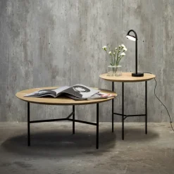 Mavis Side Tables*Tribeca side table, oak oil rustic, black legs, ø47 cm Beige
