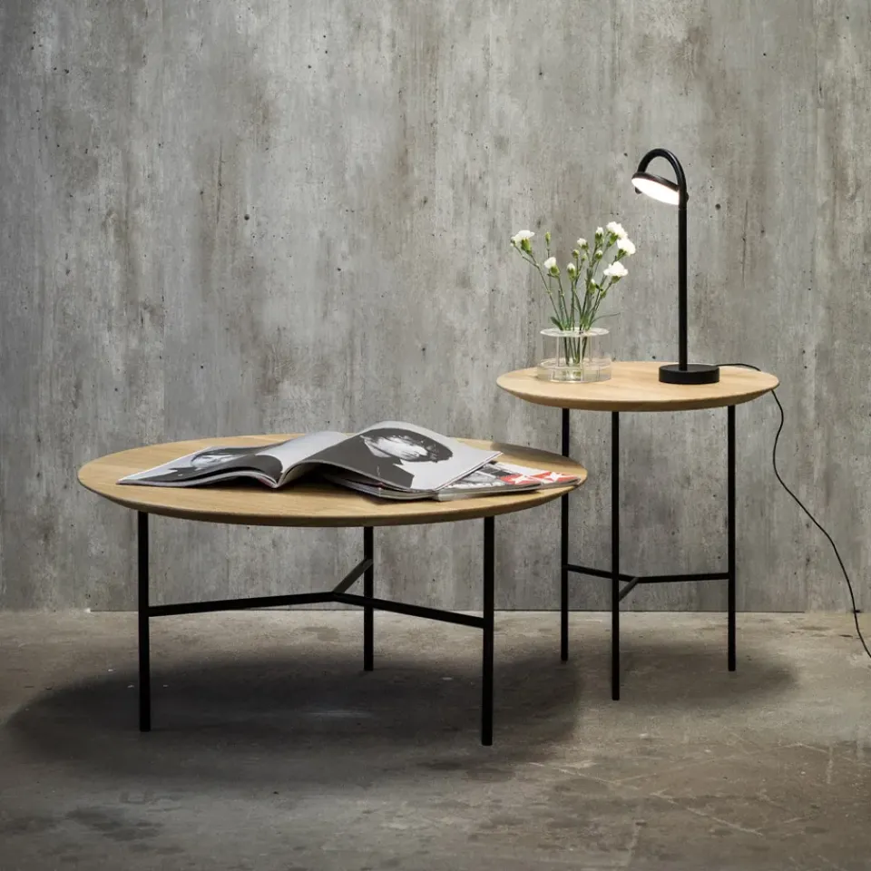Mavis Side Tables*Tribeca side table, oak oil rustic, black legs, ø47 cm Beige