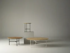 Mavis Side Tables*Tribeca side table, oak soap-rubbed rustic, satin chrome legs, ø47 cm Beige