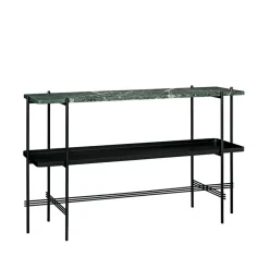 GUBI Side Tables*TS Console table 120x30x72 cm, guatemala marble, black legs, with tray Green