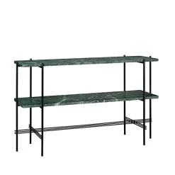 GUBI Side Tables*TS Console table 120x30x72 cm, guatemala marble, black legs, 2 marble shelves Green