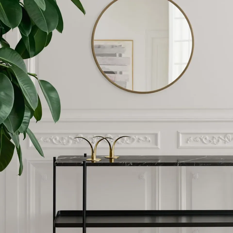 GUBI Side Tables*TS Console table 120x30x72 cm, guatemala marble, black legs, 2 marble shelves Green