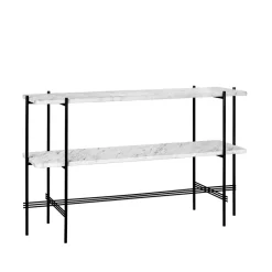 GUBI Side Tables*TS Console table 120x30x72 cm, carrara marble, black legs, 2 marble shelves White