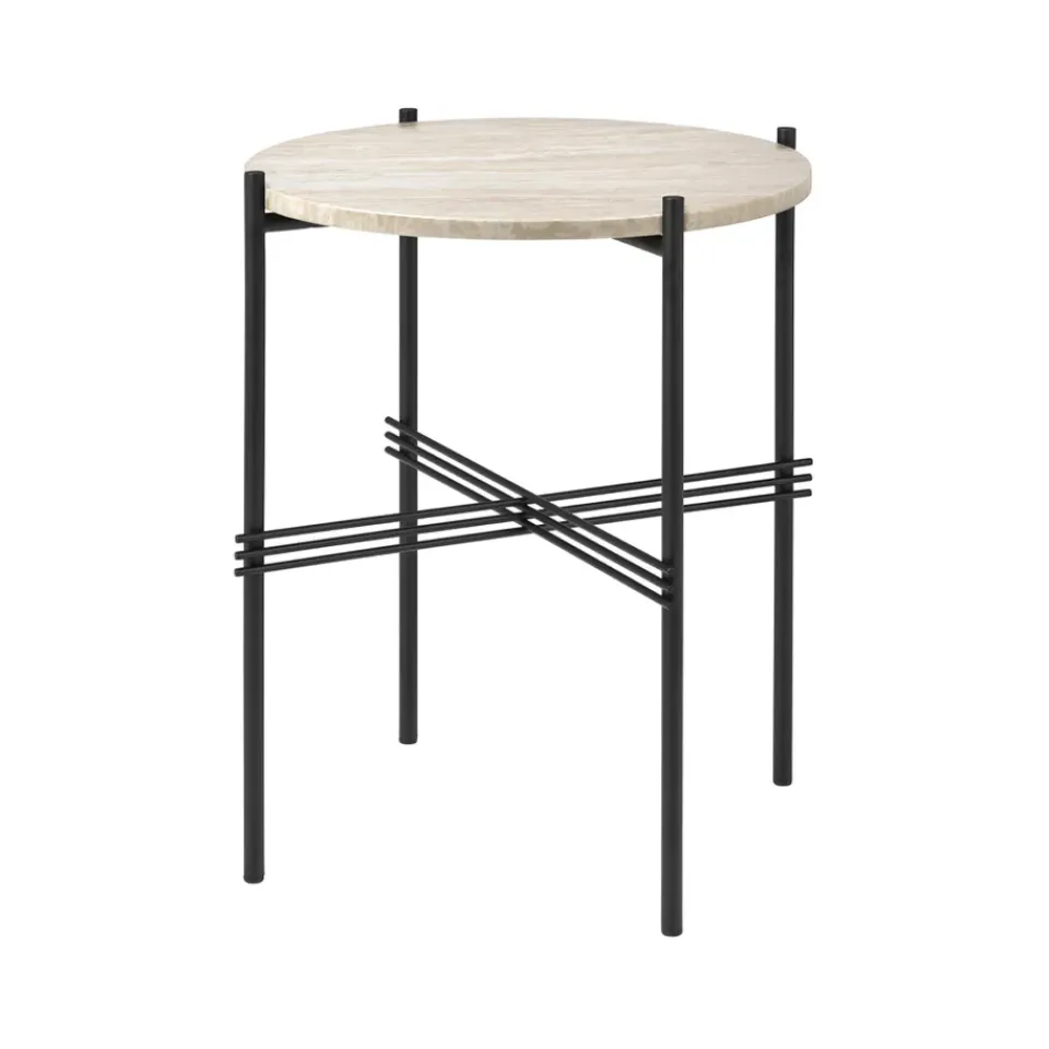 GUBI Table For Outdoor Use*TS Outdoor side table, Natural , black frame, travertine White