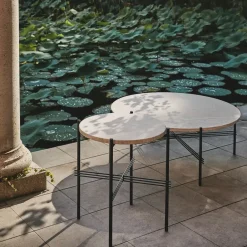 GUBI Table For Outdoor Use*TS Outdoor side table, Natural , black frame, travertine White
