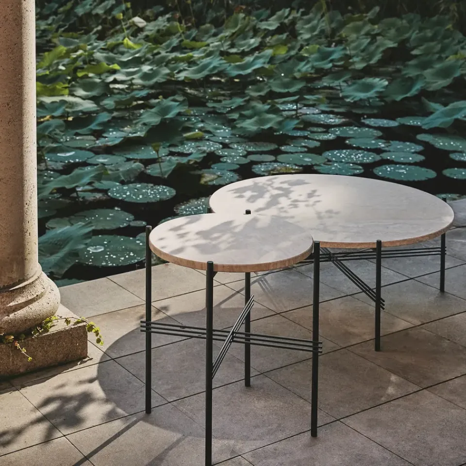 GUBI Table For Outdoor Use*TS Outdoor side table, Natural , black frame, travertine White