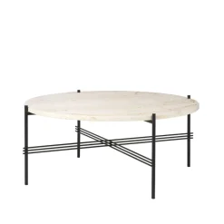 GUBI Coffee Tables*TS Round coffee table, Natural travertine, ø80, black stand White