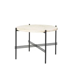 GUBI Coffee Tables*TS Round coffee table, Natural travertine, ø55, black stand White