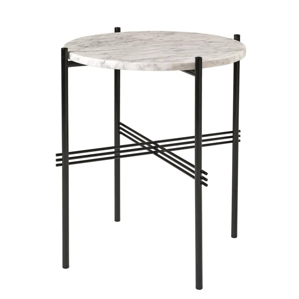 GUBI Side Tables*Ts table black legs O 40 Cm, marble White