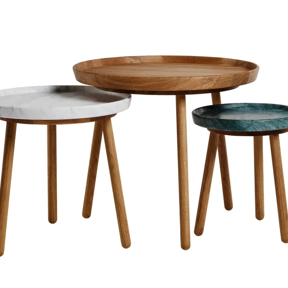 Stolab Side Tables*Tureen nesting table, Marble . ø52cm. natural oiled oak legs White