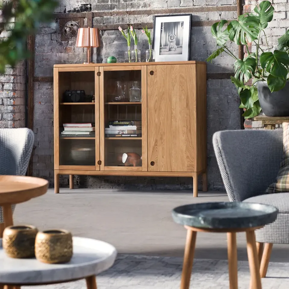 Stolab Side Tables*Tureen nesting table, Marble . ø52cm. natural oiled oak legs White