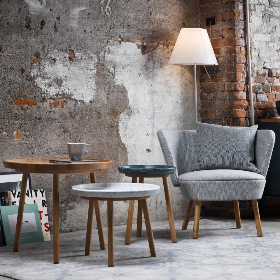 Stolab Side Tables*Tureen nesting table, Marble . ø52cm. natural oiled oak legs White