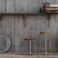 Grythyttan Stålmöbler Seating*V-1 stool, Teak-hot-dip galvanized steel stand, 63 cm Brown
