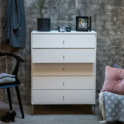 Mavis Dressers & Drawer Units*Volt chest of 5 drawers , Details in stainless steel White