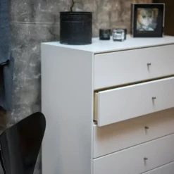 Mavis Dressers & Drawer Units*Volt chest of 5 drawers , Details in stainless steel White