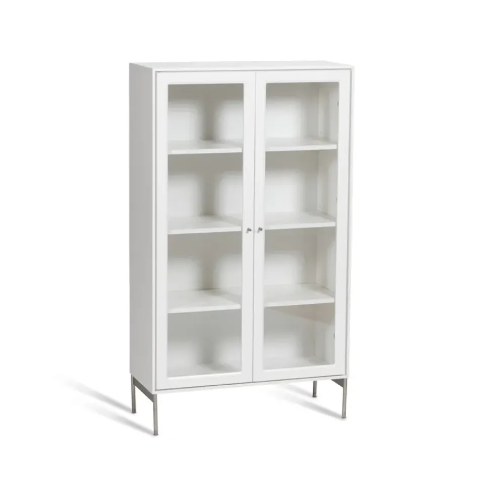 Mavis Display & Glass Cabinets*Volt display cabinet 130 cm lacquer, Details in stainless steel White
