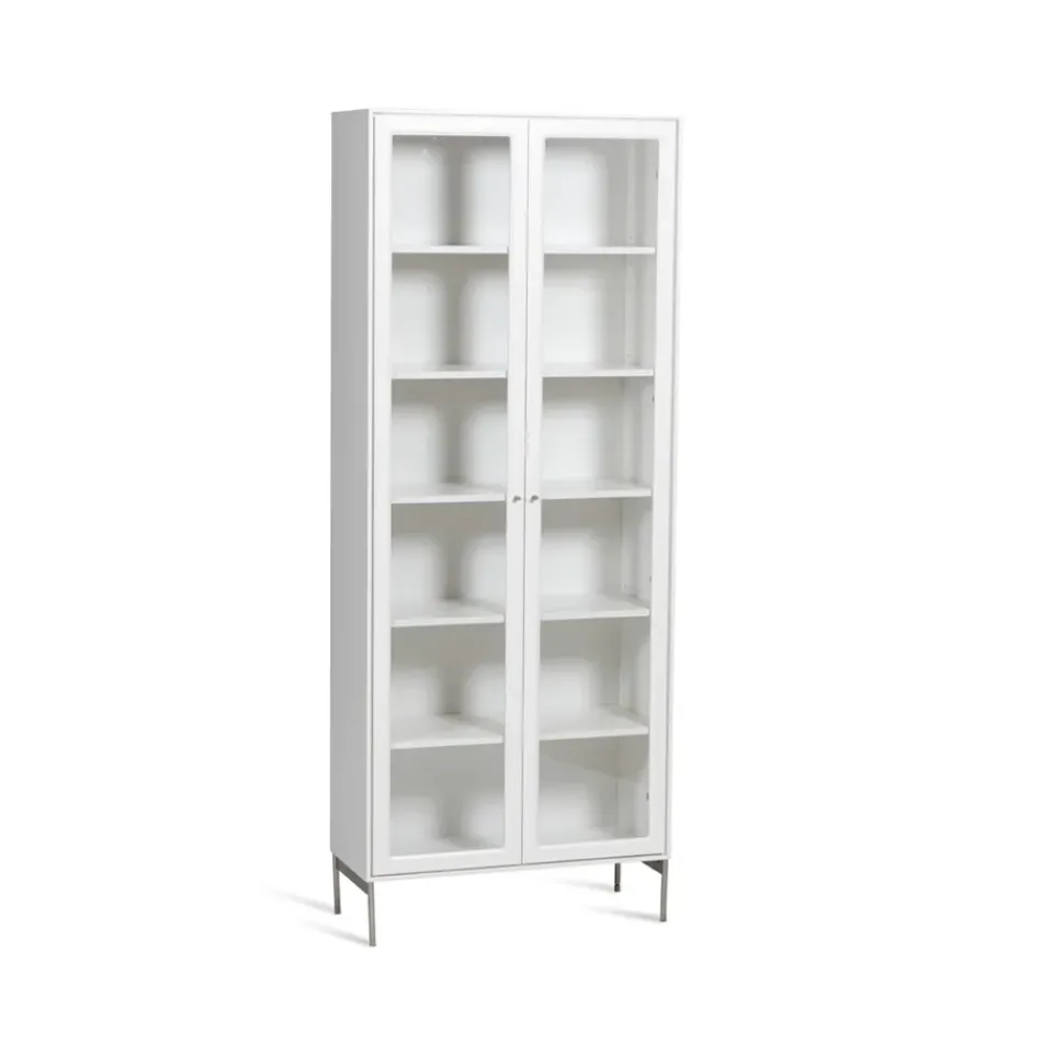 Mavis Display & Glass Cabinets*Volt display cabinet 190 cm lacquer, Details in stainless steel White