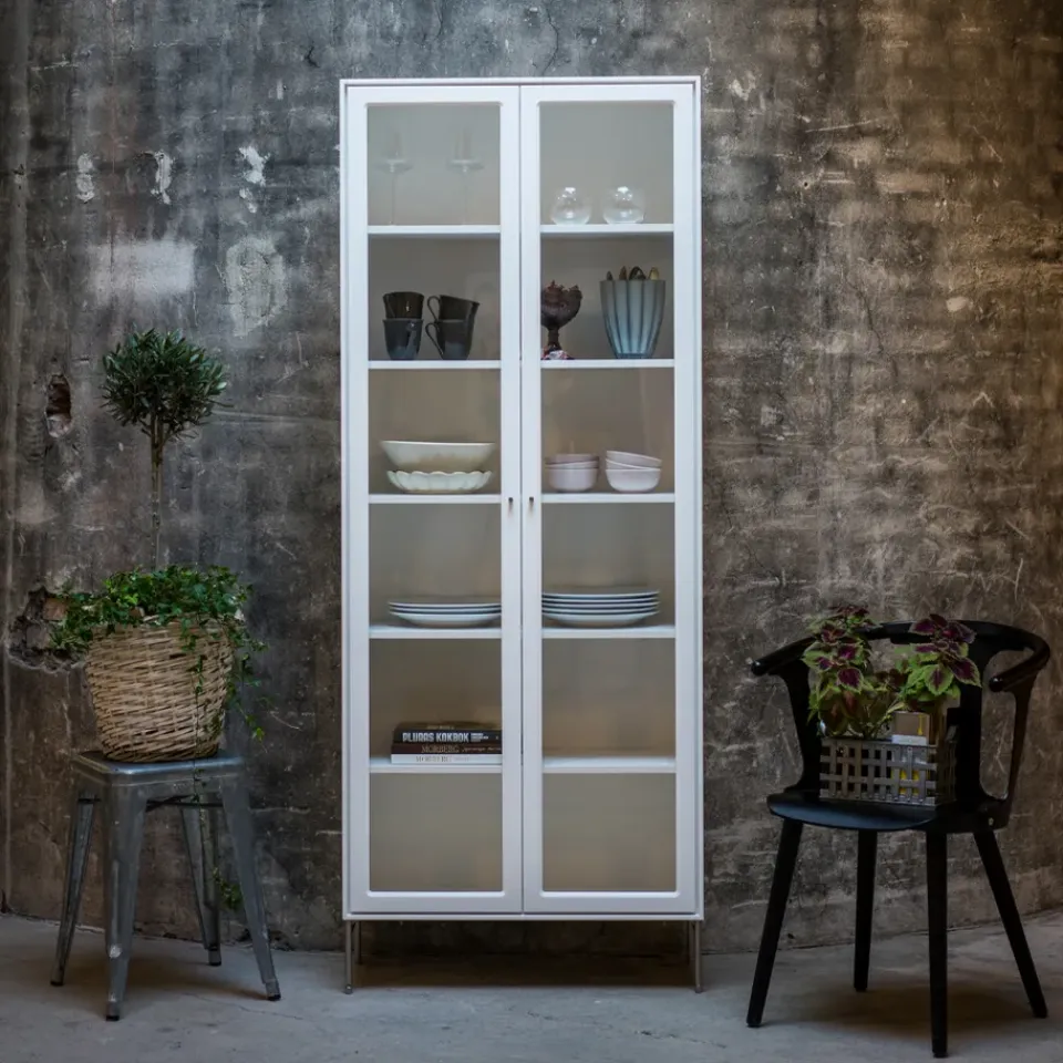 Mavis Display & Glass Cabinets*Volt display cabinet 190 cm lacquer, Details in stainless steel White