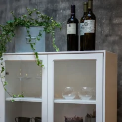 Mavis Display & Glass Cabinets*Volt display cabinet 190 cm lacquer, Details in stainless steel White
