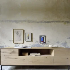 Ethnicraft T.V & Media Units|Dressers & Sideboards*Whitebird media cabinet 180 cm, Oak wax oil-Black metal Beige