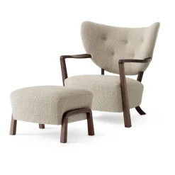 &Tradition Armchairs & Footstools*Wulff Lounge Chair ATD2 armchair incl. pouffe ATD3, Oiled walnut-Karakorum Beige