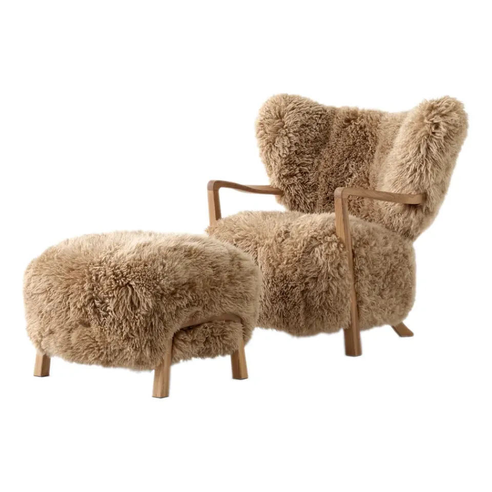 &Tradition Armchairs & Footstools*Wulff Lounge Chair ATD2 armchair incl. pouffe ATD3, Oiled oak-Sheepskin honey WhiteBrown