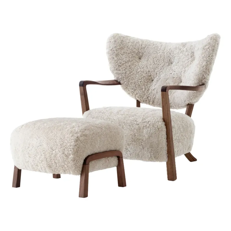 &Tradition Armchairs & Footstools*Wulff Lounge Chair ATD2 armchair incl. pouffe ATD3, Oiled walnut-Moonlight Beige