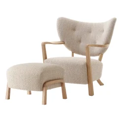 &Tradition Armchairs & Footstools*Wulff Lounge Chair ATD2 armchair incl. pouffe ATD3, Oiled oak-Karakorum Beige