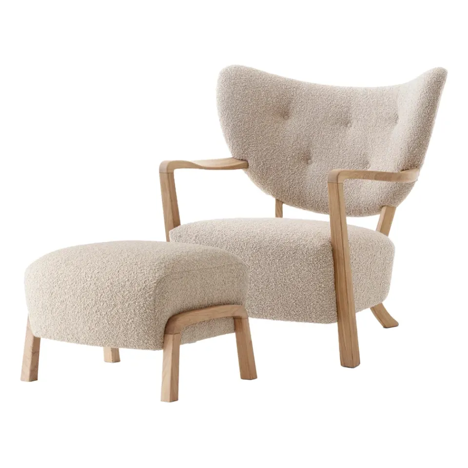 &Tradition Armchairs & Footstools*Wulff Lounge Chair ATD2 armchair incl. pouffe ATD3, Oiled oak-Karakorum Beige