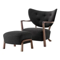 &Tradition Armchairs & Footstools*Wulff Lounge Chair ATD2 armchair incl. pouffe ATD3, Oiled walnut-Hallingdal Black