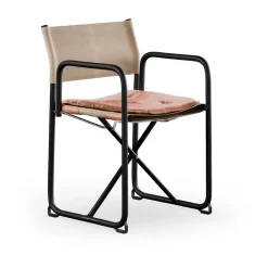 Lammhults Chairs*X75-2 armchair, Linen weave natural-Elmo Nordic leather Cognac-black legs BeigeBrownSilver-coloured