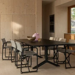 Lammhults Chairs*X75-2 armchair, Linen weave natural-Elmo Nordic leather Cognac-black legs BeigeBrownSilver-coloured